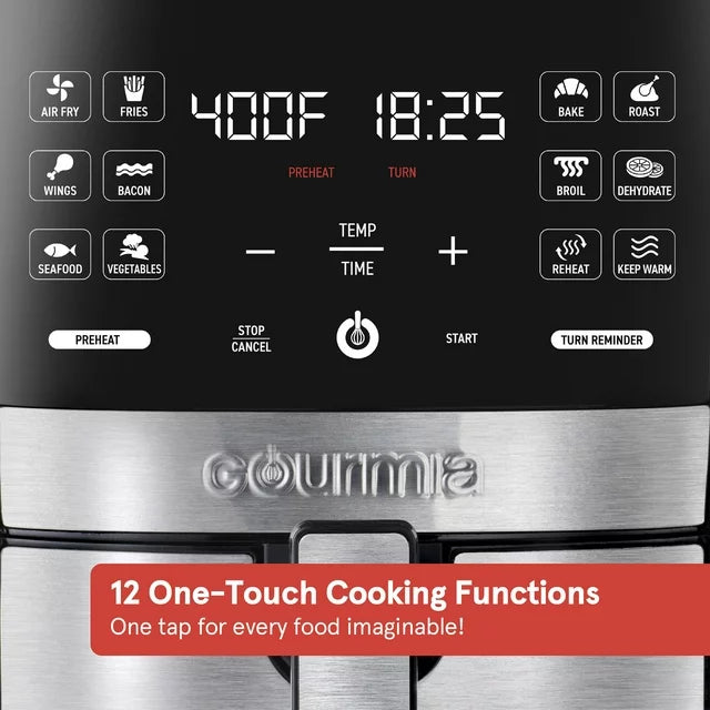 Gourmia 6 Qt Digital Air Fryer with Guided Cooking and 12 One-Touch Cooking Functions