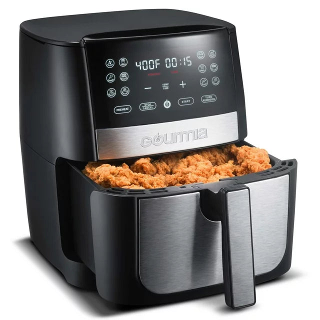 Gourmia 8 Qt Digital Air Fryer with FryForce 360 and Guided Cooking, Black/Stainless Steel