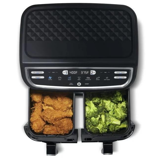 Gourmia 9 Qt 7-in-1 Dual Basket Digital Air Fryer with Smart Finish, BLK