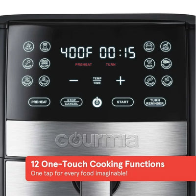 Gourmia 8 Qt Digital Air Fryer with FryForce 360 and Guided Cooking, Black/Stainless Steel