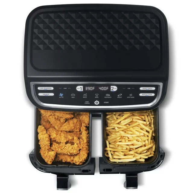 Gourmia 9 Qt 7-in-1 Dual Basket Digital Air Fryer with Smart Finish, BLK