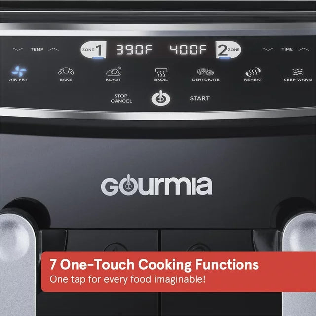 Gourmia 9 Qt 7-in-1 Dual Basket Digital Air Fryer with Smart Finish, BLK