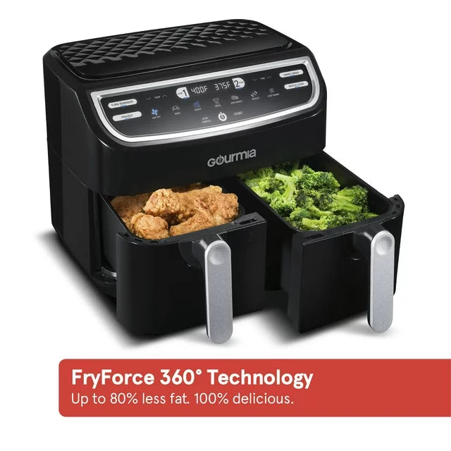 Smart Finish Gourmia 9 Qt 7-in-1 Dual Basket Digital Air Fryer with Smart Finish, B ...