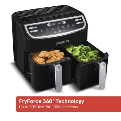 Gourmia 9 Qt 7-in-1 Dual Basket Digital Air Fryer with Smart Finish, BLK