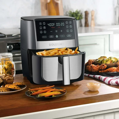 Gourmia 8 Qt Digital Air Fryer with FryForce 360 and Guided Cooking, Black/Stainless Steel