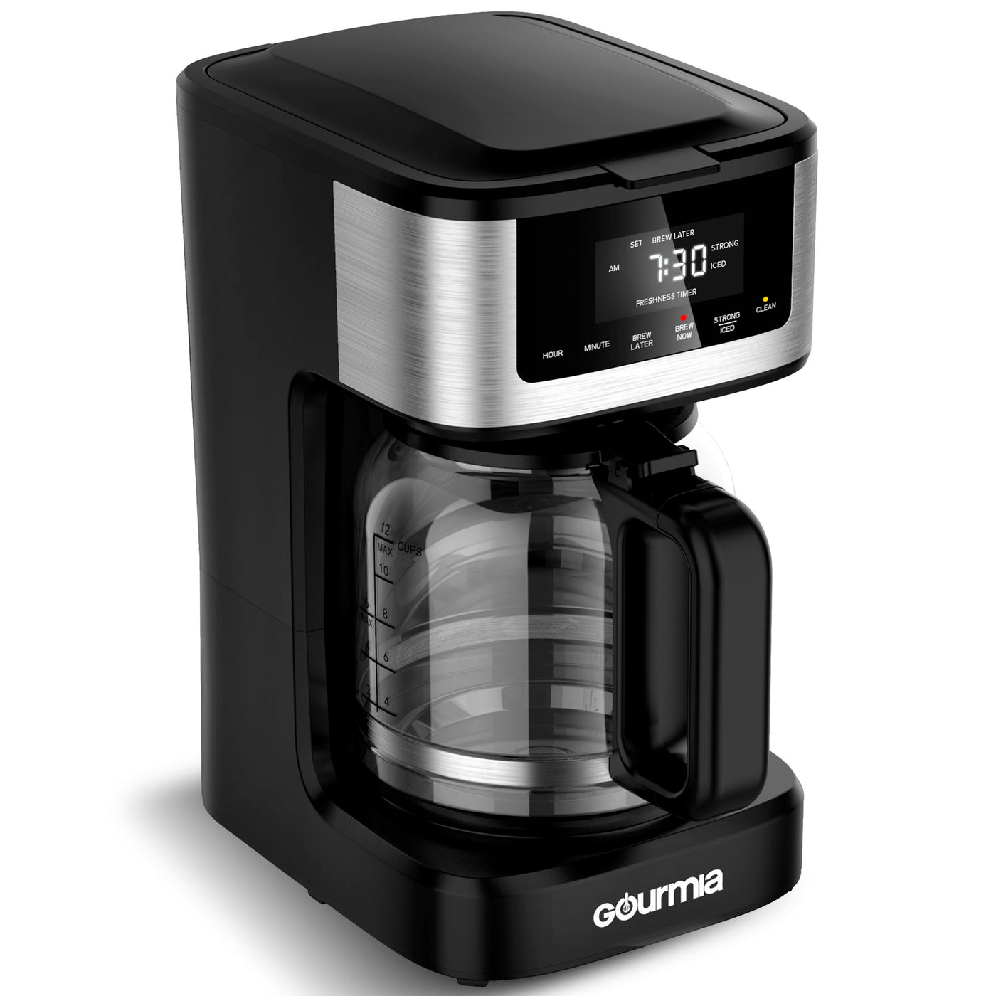 New Gourmia 12 Cup Programmable Hot & Iced Coffeemaker, Stainless Steel