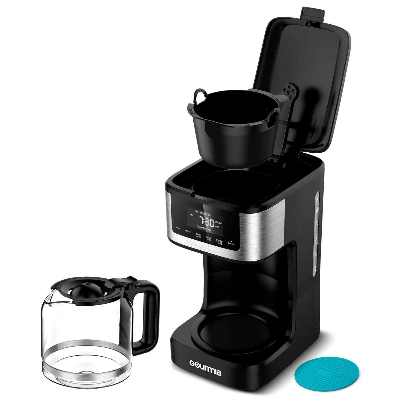 New Gourmia 12 Cup Programmable Hot & Iced Coffeemaker, Stainless Steel