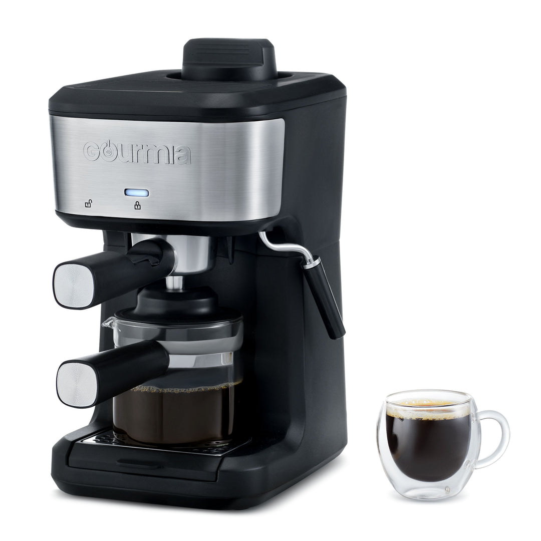 Gourmia 4-Shot Steam Espresso, Cappuccino, and Latte Maker with