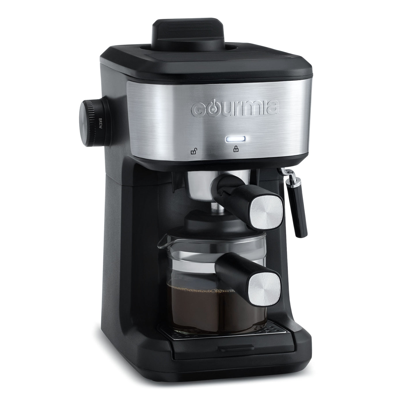 Gourmia 4-Shot Steam Espresso, Cappuccino, and Latte Maker with Frothing Wand