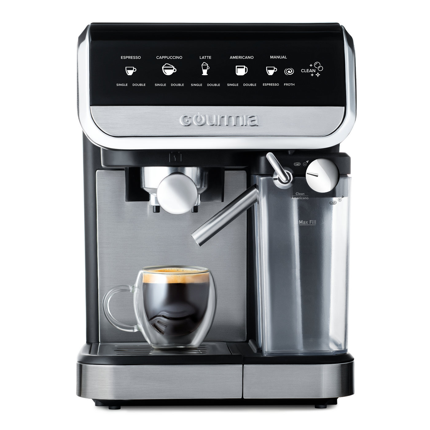 Gourmia 8-in-1 One-Touch Espresso, Cappuccino, Latte & Americano Maker with Automatic Frothing