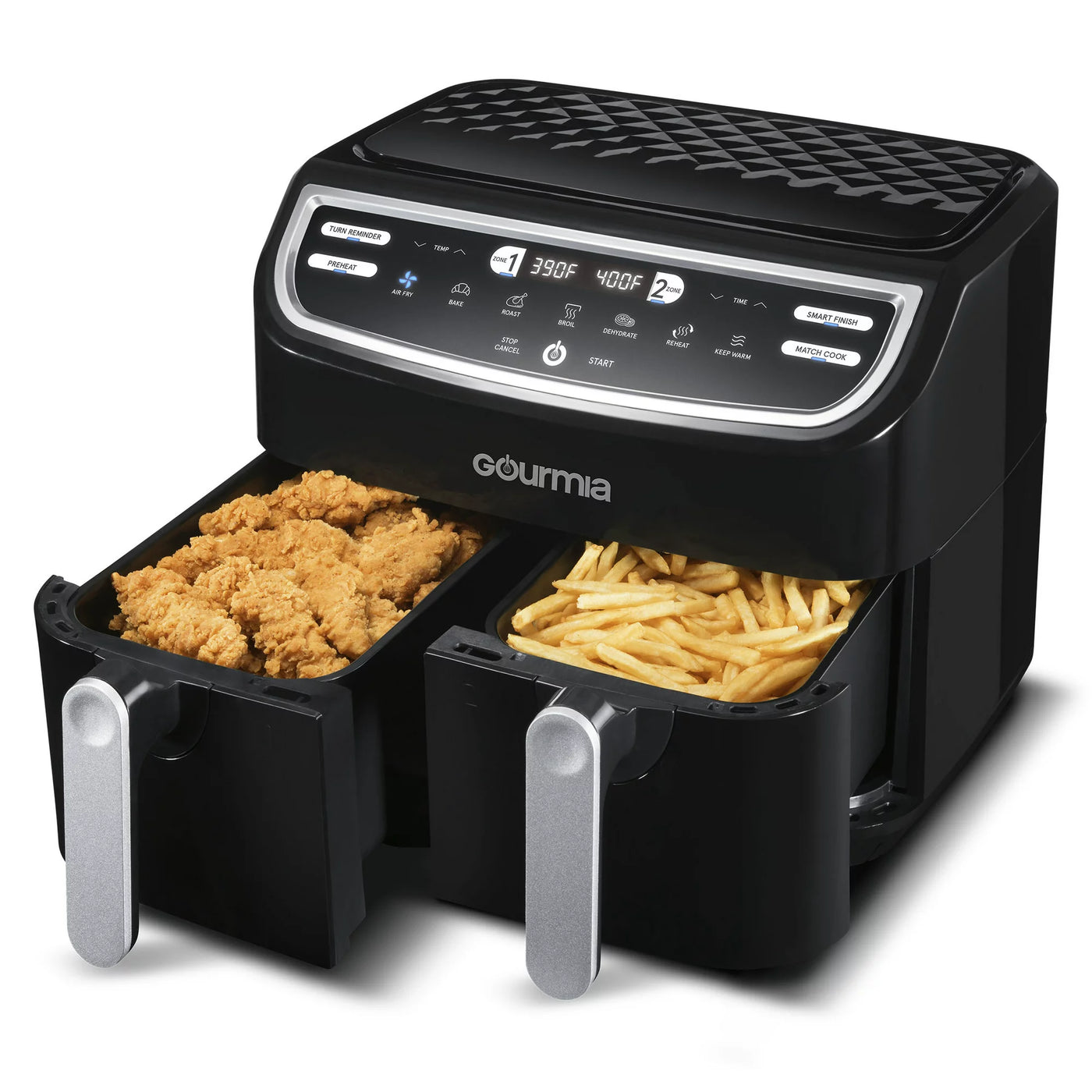 Smart Finish Gourmia 9 Qt 7-in-1 Dual Basket Digital Air Fryer with Smart Finish, B ...
