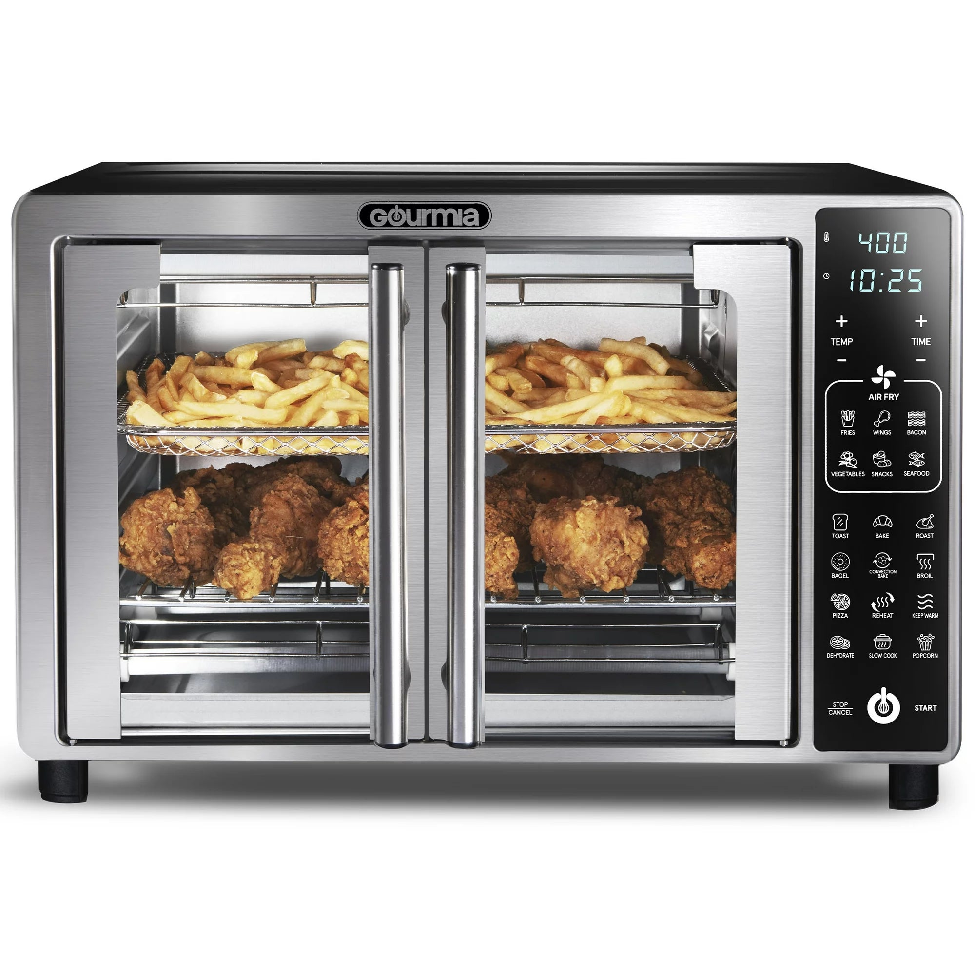 Gourmia digital air fryer toaster oven with single pull french doors