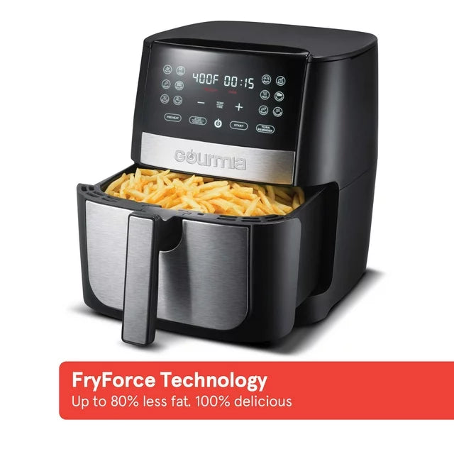 Gourmia 8 Qt Digital Air Fryer with FryForce 360 and Guided Cooking, Black/Stainless Steel