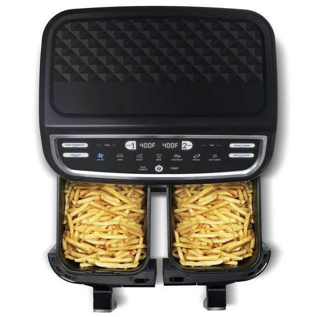 Gourmia 9 Qt 7-in-1 Dual Basket Digital Air Fryer with Smart Finish, BLK